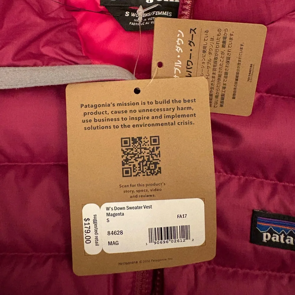 Patagonia Down Sweater Vest - Magenta NWT!!! Small - Picture 2 of 3